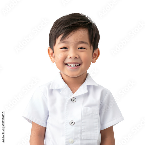 Smiling little boy wearing layer uniform standing isolate on transparency background