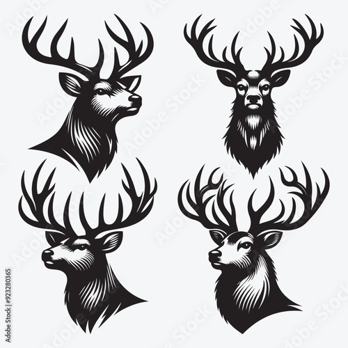 Black Deer Silhouette Bundle Logo Illustration Clipart