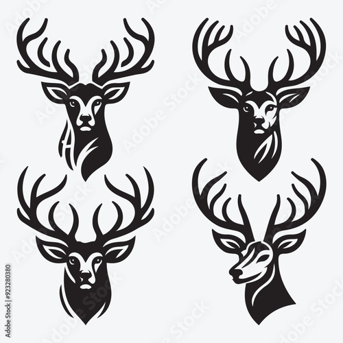 Black Deer Silhouette Bundle Logo Illustration Clipart