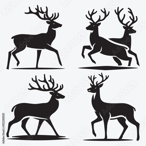 Black Deer Silhouette Bundle Logo Illustration Clipart