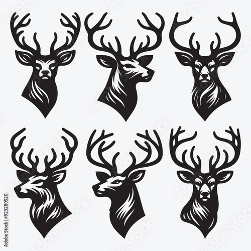 Black Deer Silhouette Bundle Logo Illustration Clipart