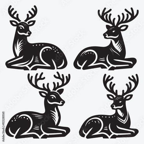 Black Deer Silhouette Bundle Logo Illustration Clipart