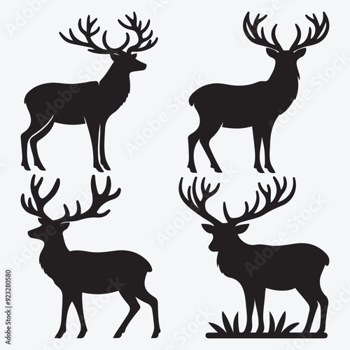Black Deer Silhouette Bundle Logo Illustration Clipart