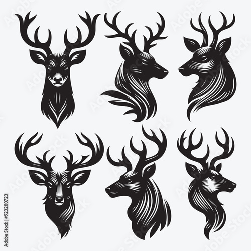 Black Deer Silhouette Bundle Logo Illustration Clipart