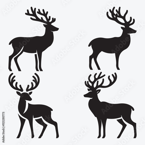 Black Deer Silhouette Bundle Logo Illustration Clipart