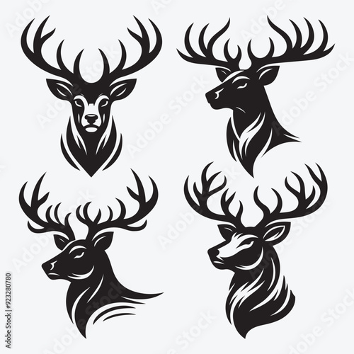 Black Deer Silhouette Bundle Logo Illustration Clipart