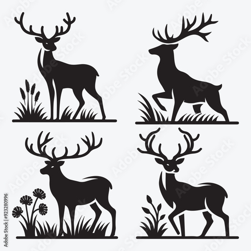 Black Deer Silhouette Bundle Logo Illustration Clipart