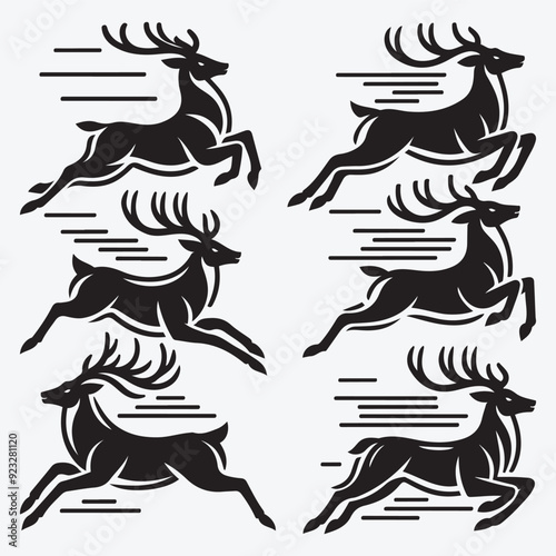 Black Deer Silhouette Bundle Logo Illustration Clipart