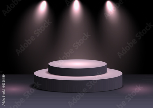 Spotlight display background with empty presentation podiums 