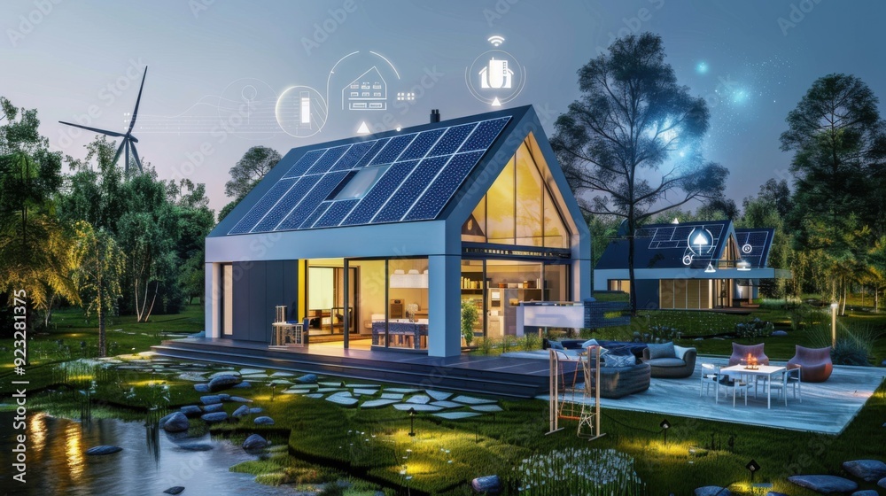 3d design of a smart eco house. 3d design of a smart eco house.