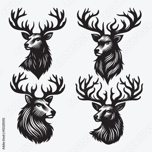 Black Deer Silhouette Bundle Logo Illustration Clipart