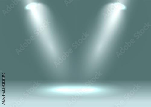 Display background with spotlights shining down in an empty room 