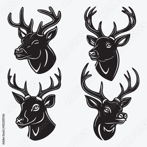 Black Deer Silhouette Bundle Logo Illustration Clipart