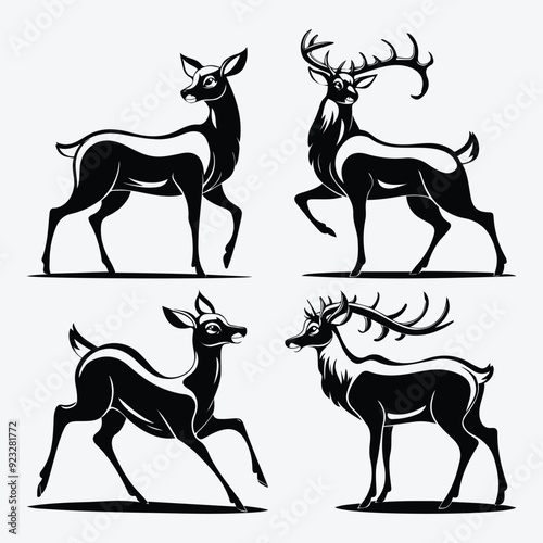 Black Deer Silhouette Bundle Logo Illustration Clipart