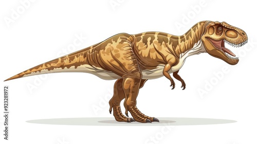 A large dinosaur is walking across a white background photo