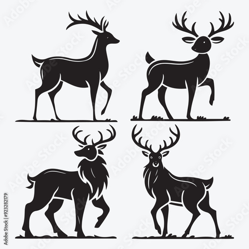 Black Deer Silhouette Bundle Logo Illustration Clipart