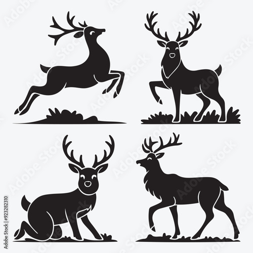 Black Deer Silhouette Bundle Logo Illustration Clipart