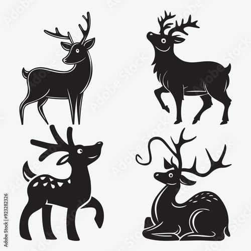 Black Deer Silhouette Bundle Logo Illustration Clipart