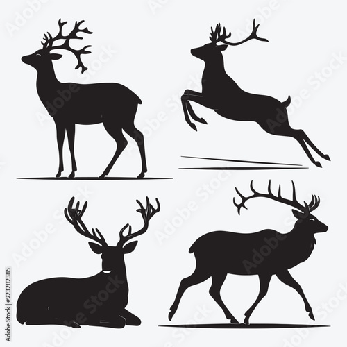 Black Deer Silhouette Bundle Logo Illustration Clipart