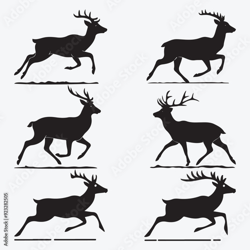 Black Deer Silhouette Bundle Logo Illustration Clipart