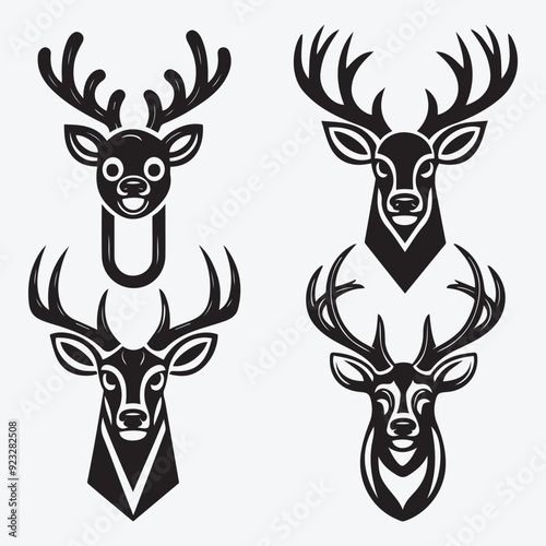 Black Deer Silhouette Bundle Logo Illustration Clipart