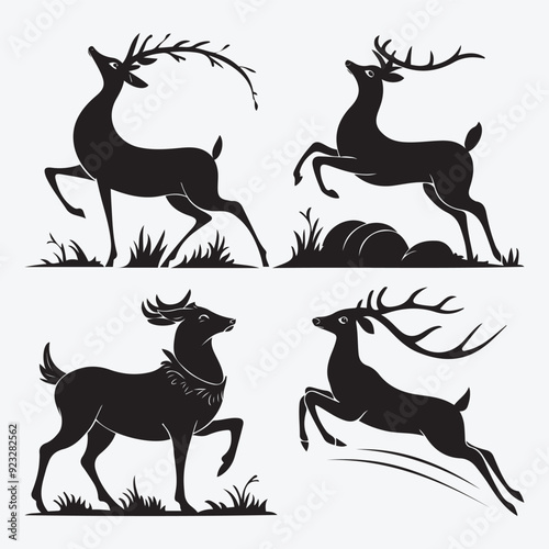 Black Deer Silhouette Bundle Logo Illustration Clipart