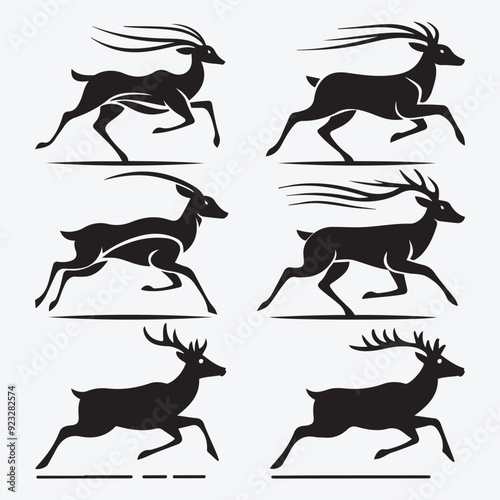 Black Deer Silhouette Bundle Logo Illustration Clipart