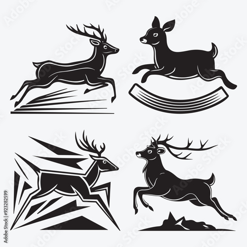 Black Deer Silhouette Bundle Logo Illustration Clipart