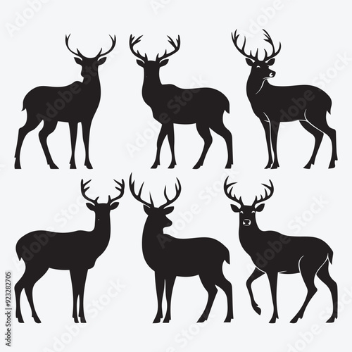 Black Deer Silhouette Bundle Logo Illustration Clipart 