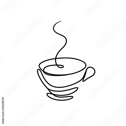 Cup of coffee a, Hot beverage. Continuous line drawing.