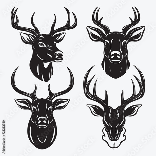 Black Deer Silhouette Bundle Logo Illustration Clipart 