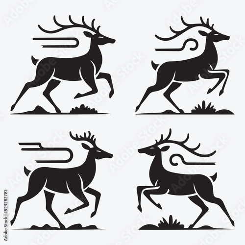 Black Deer Silhouette Bundle Logo Illustration Clipart 