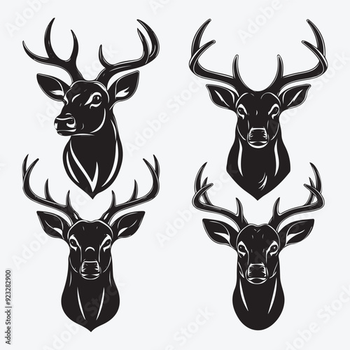 Black Deer Silhouette Bundle Logo Illustration Clipart 