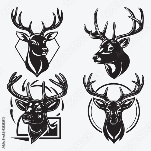 Black Deer Silhouette Bundle Logo Illustration Clipart 
