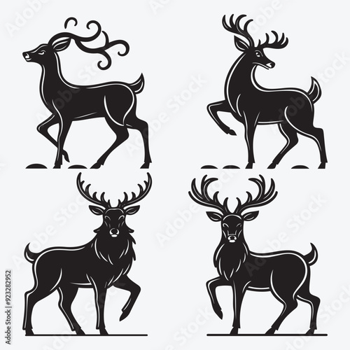 Black Deer Silhouette Bundle Logo Illustration Clipart 