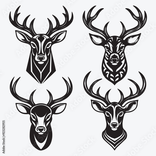 Black Deer Silhouette Bundle Logo Illustration Clipart 