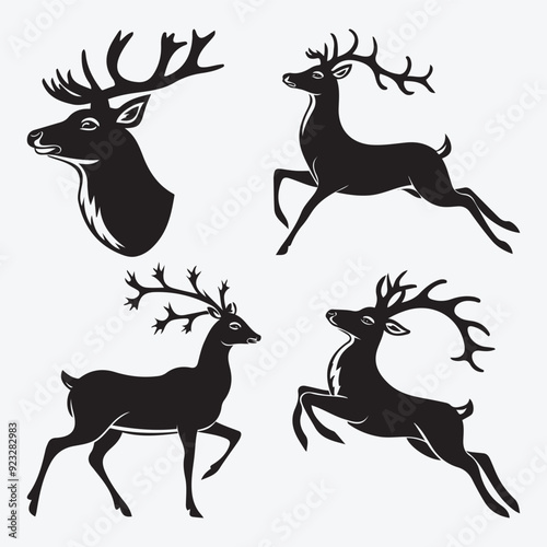 Black Deer Silhouette Bundle Logo Illustration Clipart 