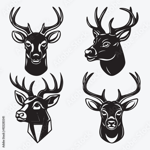 Black Deer Silhouette Bundle Logo Illustration Clipart 