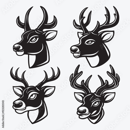 Black Deer Silhouette Bundle Logo Illustration Clipart 