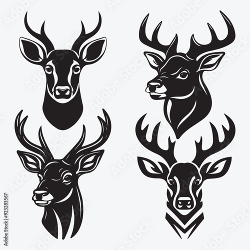 Black Deer Silhouette Bundle Logo Illustration Clipart 