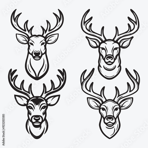 Black Deer Silhouette Bundle Logo Illustration Clipart 