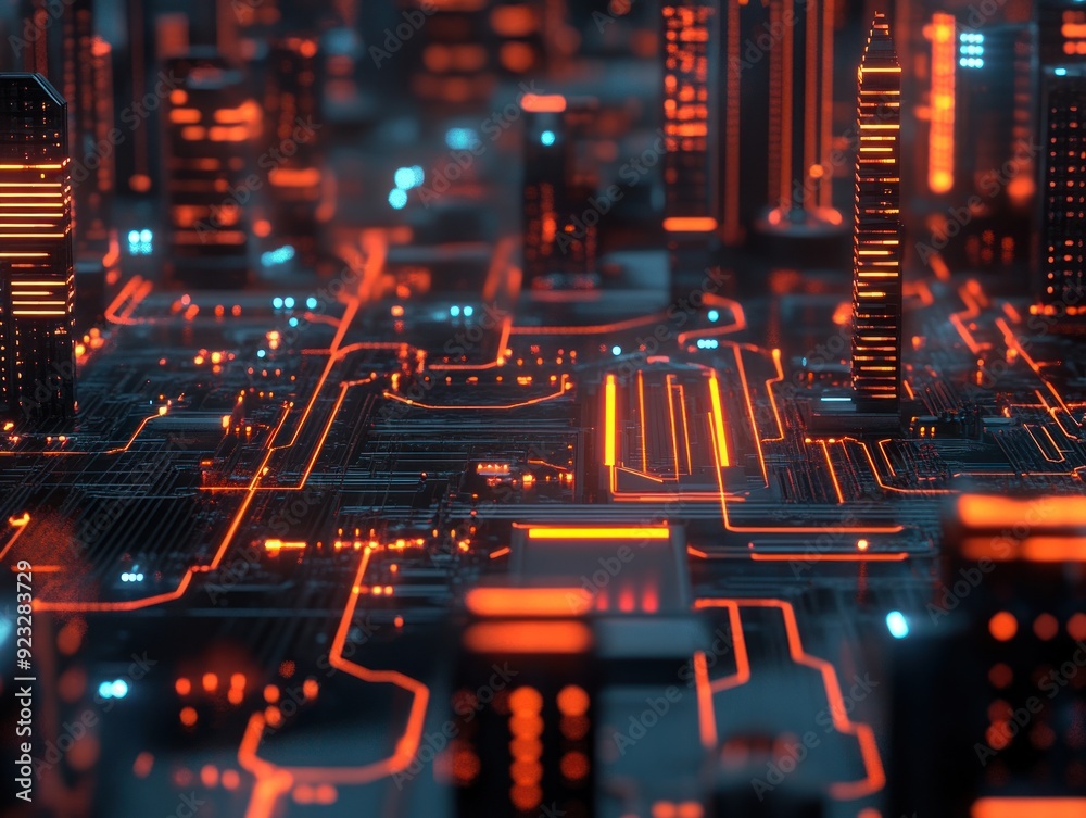 Cyberpunk Cityscape: Futuristic Metropolis Built on Circuitry Cyberpunk Cityscape: Futuristic Metropolis Built on Circuitry