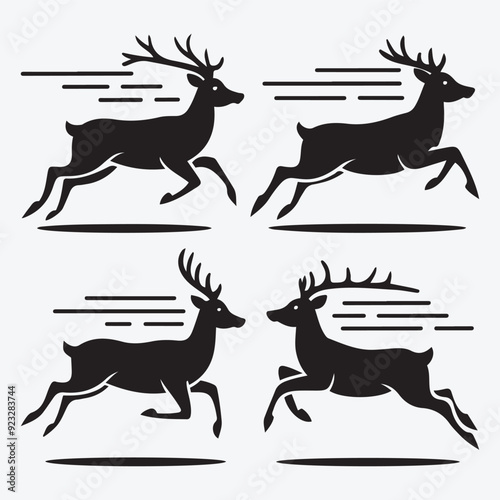 Black Deer Silhouette Bundle Logo Illustration Clipart 