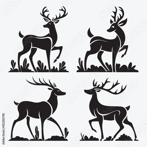Black Deer Silhouette Bundle Logo Illustration Clipart 