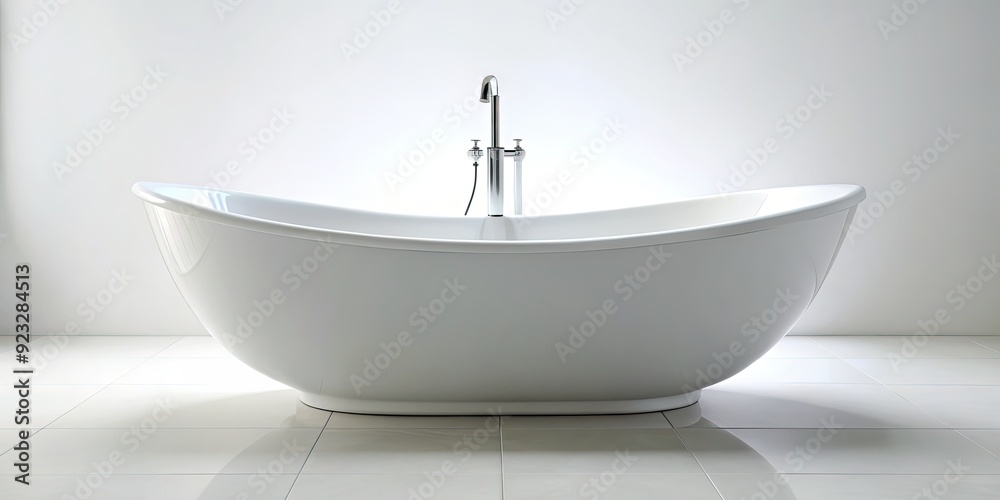 A clean, white, empty bathtub stands alone on a pure white background, devoid of any distractions, emphasizing its smooth curves and sleek modern design. A clean, white, empty bathtub stands alone on a pure white background, devoid of any distractions, emphasizing its smooth curves and sleek modern design.