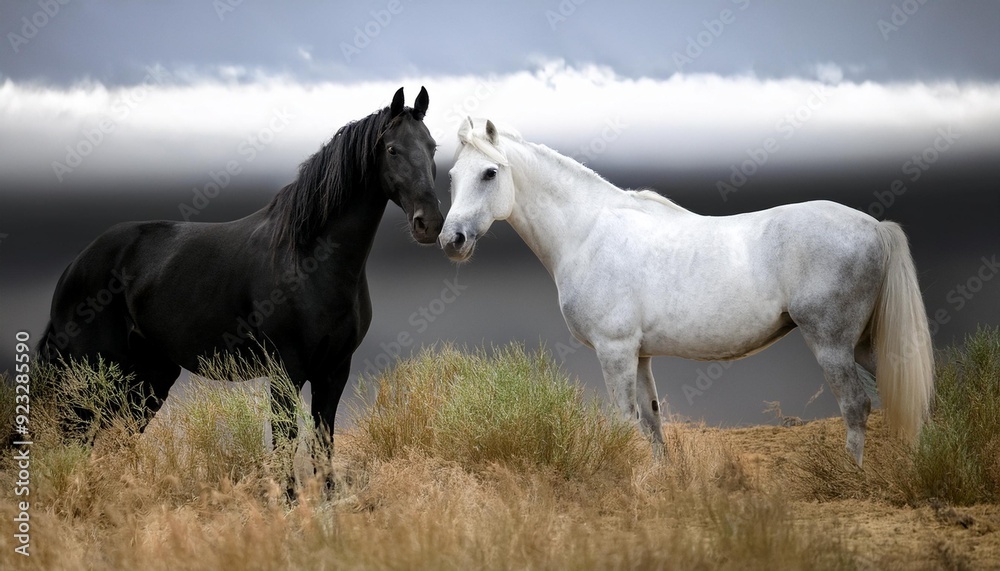 white and black horse in field, AI generated white and black horse in field, AI generated