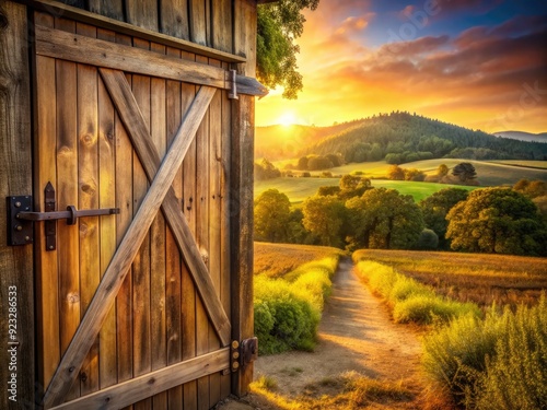 rustic charming barn door worn wooden textures rural healdsburg landscapes warm golden light soft focus vintage country charm photo