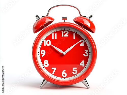 A red alarm clock on a white background