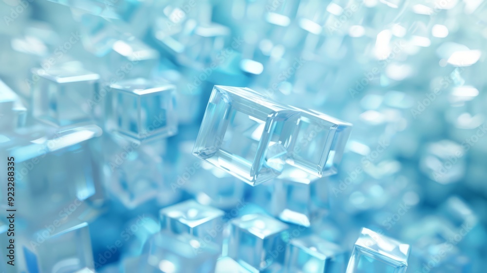 Abstract background featuring transparent light blue cubes, creating depth and a soft focus effect for a modern and futuristic feel Abstract background featuring transparent light blue cubes, creating depth and a soft focus effect for a modern and futuristic feel