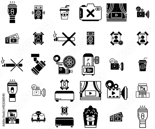 Mega Set Of Vector Cinema Icons Collection Isolated Silhouette Solid Icons Including Camera,Cinema,Entertainment,Movie,Film Business Infographic Elements Logo Vector Illustration